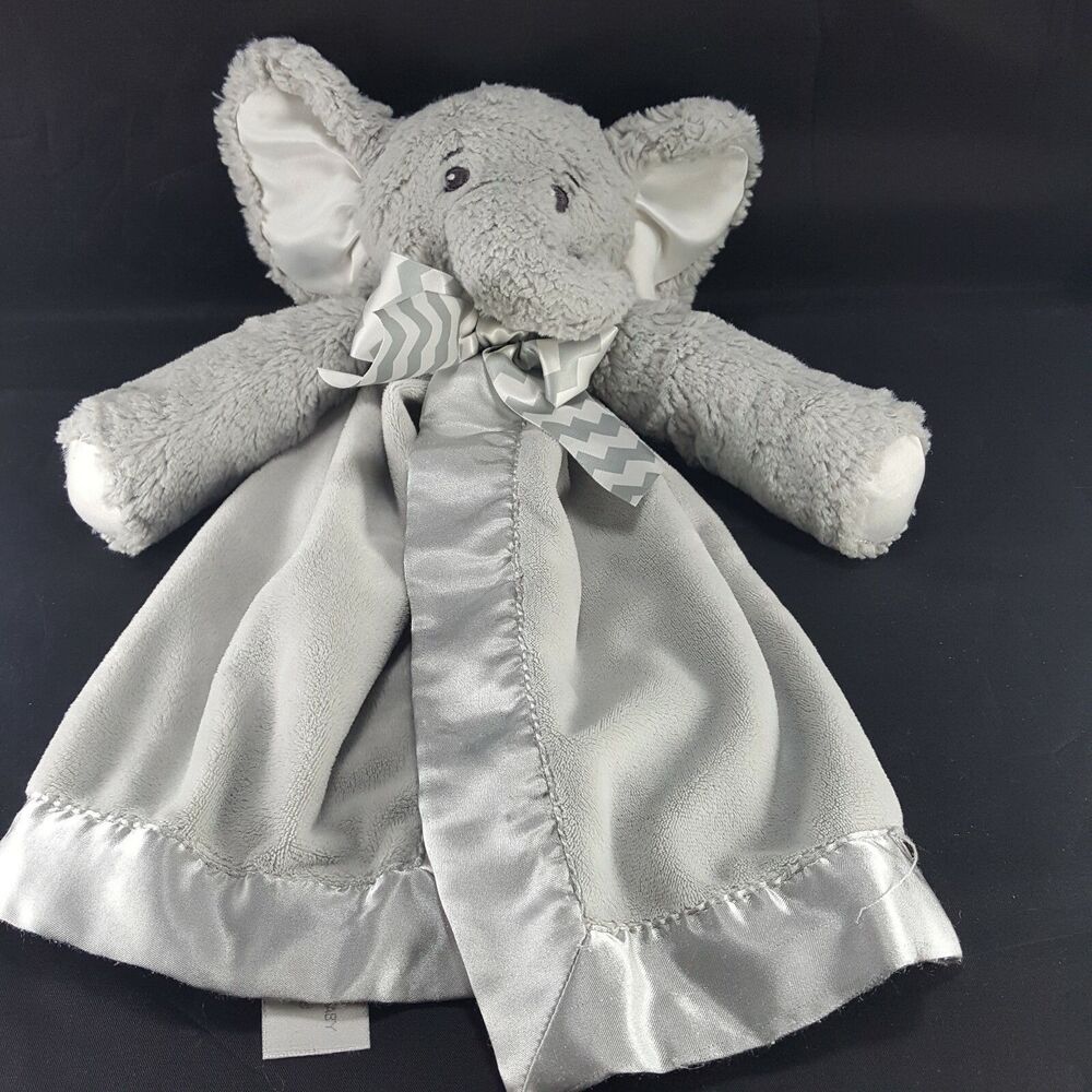 Bearington Baby Gray Elephant Security Blanket Lovey Chevron Bow 15"